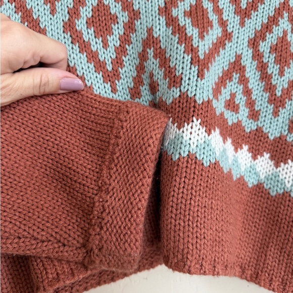 Altar’d State Crop Sweater Long Sleeve Southwestern Aztec Brown Boxy Slouchy XS - Picture 2 of 6